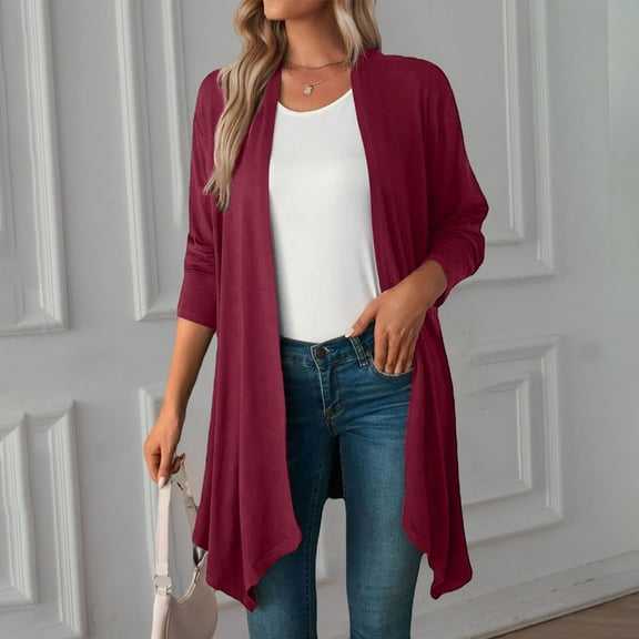 Women Fashion Solid Color Long Sleeve Cardigan Long Loose Top Jacket Coat Cardigans with Buttons Oversized Cardigan for Women Kimonos for Women Casual Cute Cardigan for Women Ladies Sweater plus Size