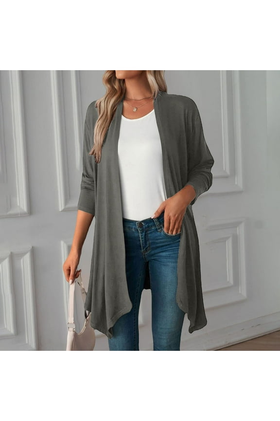 Women Fashion Solid Color Long Sleeve Cardigan Long Loose Top Jacket Coat Long Size Stin Sweater Ladies Cardigans for Summer Open Weave Cardigan Shaker Zip Front Cardigan Kimonos for Women Summer Long