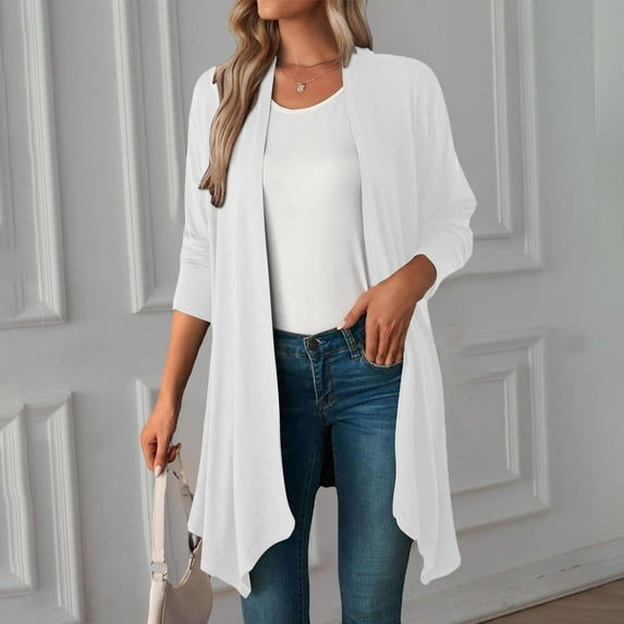 Women Fashion Solid Color Long Sleeve Cardigan Long Loose Top Jacket Coat Long Size Stin Sweater Ladies Cardigans for Summer Open Weave Cardigan Shaker Zip Front Cardigan Kimonos for Women Summer Long