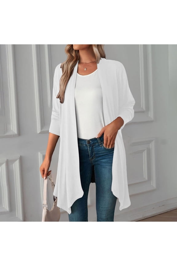Women Fashion Solid Color Long Sleeve Cardigan Long Loose Top Jacket Coat Long Size Stin Sweater Ladies Cardigans for Summer Open Weave Cardigan Shaker Zip Front Cardigan Kimonos for Women Summer Long