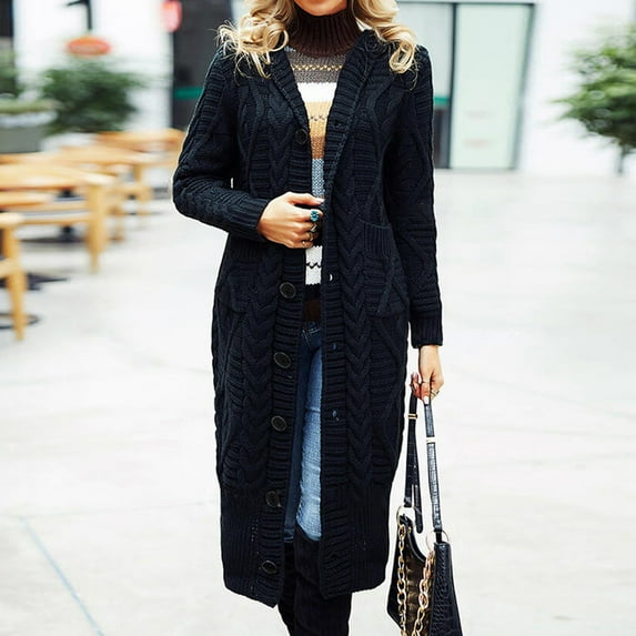 Women Fashion Solid Color Long Sleeve Knitting Long Pocket Cardigan Sweater Coat Length Coat Women 3x plus Jackets for Women Fuzzy Women Coat Long Knit Cardigans for Women Warm Open Cardigan Womens