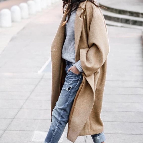 Women Fashion Solid Color Outwear Winter Long Sleeve Lapel Long Jacket Trench Coat With Jacket Lightweight Coats for Women 3 Toe Solid Coat Women Pale Wool Coat Boiled Wool Wrap Coat Lapel Wool Coats