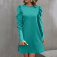 thumbnail image 1 of Women Fashion Solid Crew Neck Puffy Sleeve Button Long Sleeve Dress Midi Dress Long Sleeve Tunic Dress for Women Ladies Maxi Dress Loose Maxi Dress with Pockets Wrap Summer Dress for Women Womens Long, 1 of 4