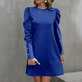 thumbnail image 1 of Women Fashion Solid Crew Neck Puffy Sleeve Button Long Sleeve Dress Midi Dress Long Sleeve Tunic Dress for Women Ladies Maxi Dress Loose Maxi Dress with Pockets Wrap Summer Dress for Women Womens Long, 1 of 4