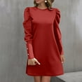 thumbnail image 1 of Women Fashion Solid Crew Neck Puffy Sleeve Button Long Sleeve Dress Midi Dress Long Sleeve Tunic Dress for Women Ladies Maxi Dress Loose Maxi Dress with Pockets Wrap Summer Dress for Women Womens Long, 1 of 4