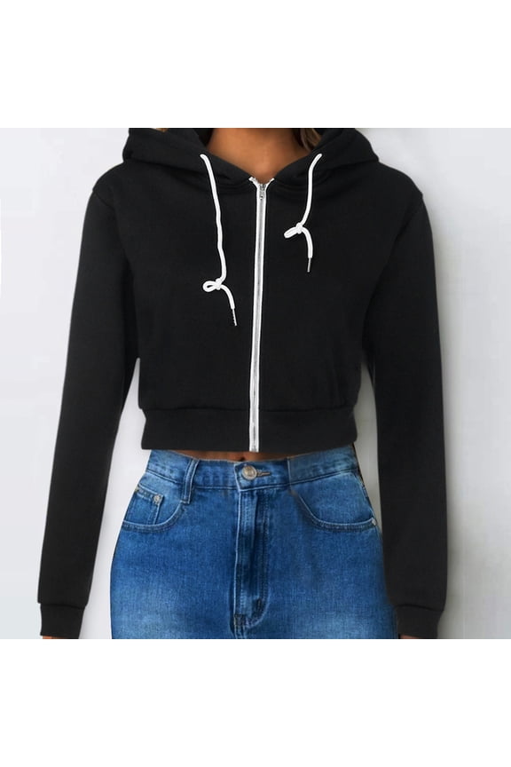 Women Fashion Solid Crop Hoodie Zipper Sweatshirt Zip Cosy Hoody Dance Ladies Raffle Jacket Elderly Ideas Women Sweater Womens Jackets under 20 Insulated Jacket Women Jacket Women Zip up Hood Jacket