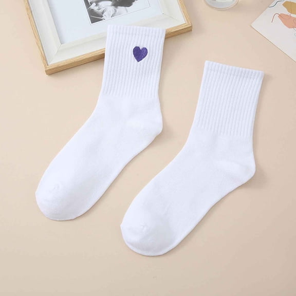 Women Fashion Solid Cute Heart Shaped Printed Socks Sweat Absorbent Mid Calf Socks Socks for Women Winter Women Thin Socks Socks for Women Size 9-11 Left Right Socks Wool Stockings for Women Athletic