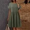 thumbnail image 1 of Women Fashion Solid Elegant Round Neck Loose And Linen Long Dress Dress Casual Summer Tunic Short Sleeve Maxi Dress for Women Summer Dresses Casual Long Daily Wear Dresses for Women Ruffle Dress for, 1 of 4
