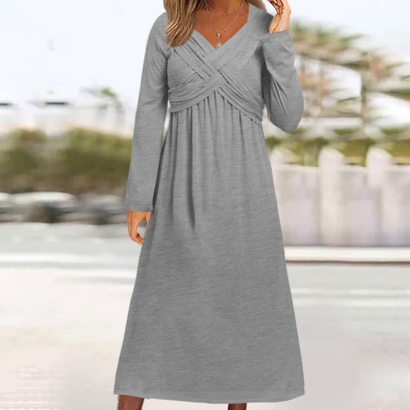 Women Fashion Solid Elegant Temperament Long Sleeve Casual Loose Long Dress Summer Dress Casual Summer Tunic Casual for Women with Pockets Turtleneck Dress Summer Casual Dresses for Women Knee Length