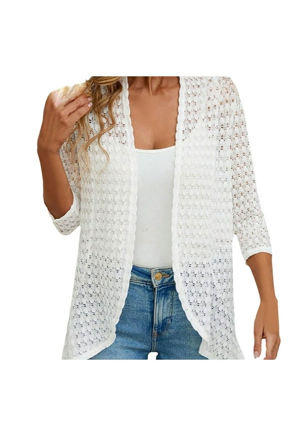 Women Fashion Solid Foreign Style With Lace Casual Beach Coat Cardigan Top