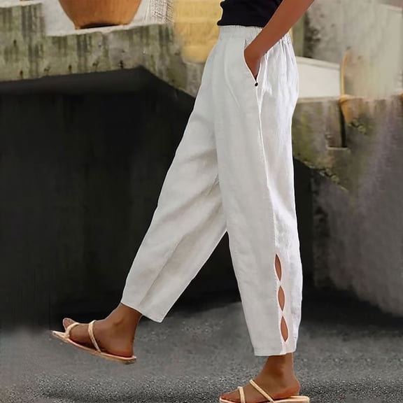 Women Fashion Solid High Waist Casual Everyday Side Pocket Trousers Hollow Out Button Pants Straight Leg Dress Pants for Women Business Casual plus Size Sweat Pants Womens Tall Pants Casual Work Women