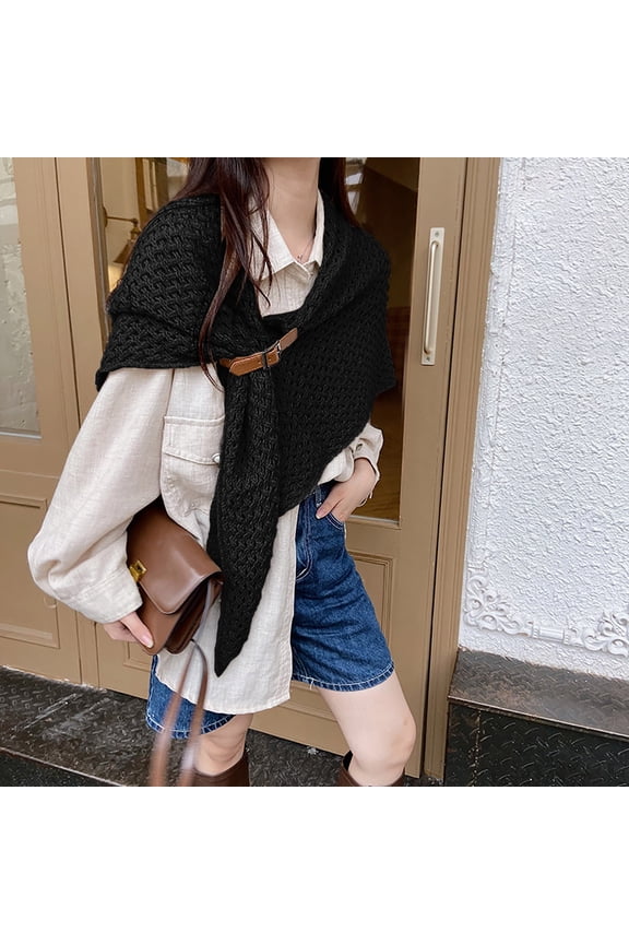 Women Fashion Solid Hollow Out Leather Buckle Big Triangle Cape Cloak Warm Decorative Scarf Split Big Triangle Scarf Christmas Scarf Silk Thin Scarf Snow Scarfs for Women Knitted Scarf for Women Satin
