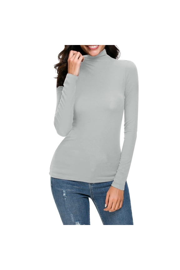 Women Fashion Solid Long Sleeve Turtleneck Blouse Tops Slim Fit Stretchy Layer Tee Shirts Lined Base Layer Women Thermal Shirt for Men Cold Weather Long Sleeve Thermal Shirt Thermals Men Cold Weather