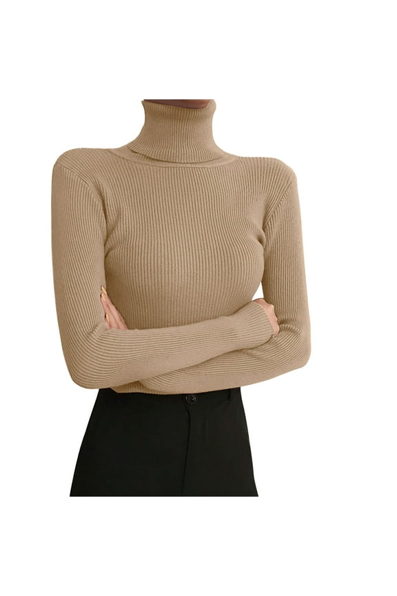 Women Fashion Solid Long Sleeve Turtleneck Blouse Tops Slim Fit Stretchy Layer Tee Shirts