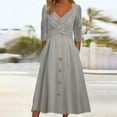thumbnail image 1 of Women Fashion Solid Long Sleeve V Neck Button Casual Dress Long Dress Midi Summer Dress Dress Wrap Beach Dresses for Women Long Maxi Daytime Dresses for Women Casual Dresses Women Summer Women Long, 1 of 4