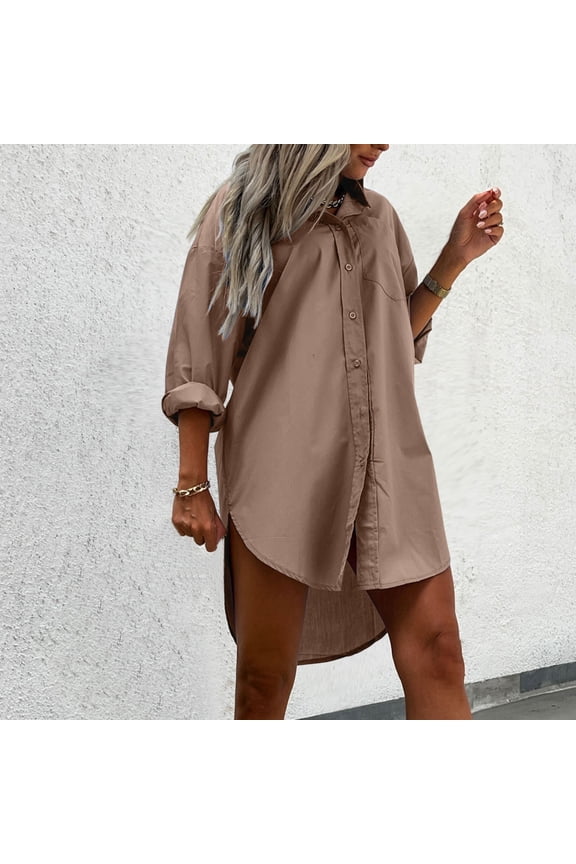 Women Fashion Solid Loose Long Sleeve V Neck Button Down Shirt Top under Shirt with Sleeves Womens Loose Fit T Shirts Exercise Clothes for Women Womens Workout Shirt Womens Shirt Sweatshirt Women up