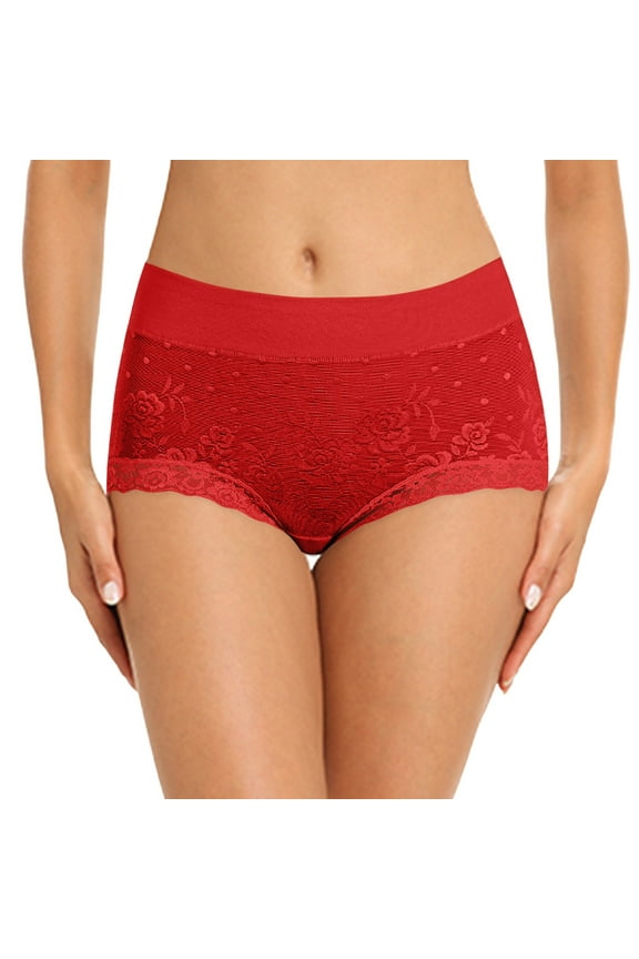 Women Fashion Solid Mid Waist Lace Comfortable Breathable Underwear Feel Foxy Booster Panties Surprise Underwear Pack for Women Underwear for Women Firm Women plus Size Hi Cut Panties for Women