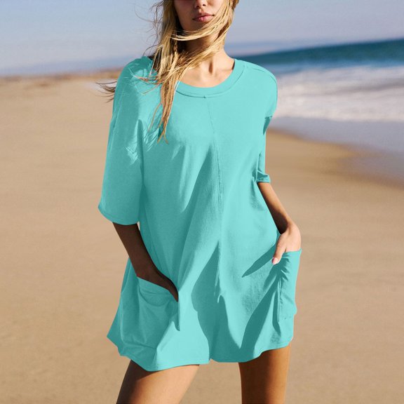 Women Fashion Solid Printed Casual Short Sleeve Round Neck Pocket Shorts Romper Prom Jumpsuits Body Suit Pack Wedding Attire for Women Guest Skin Tight Jumpsuit Boiler Suit Women Glitter Romper Women