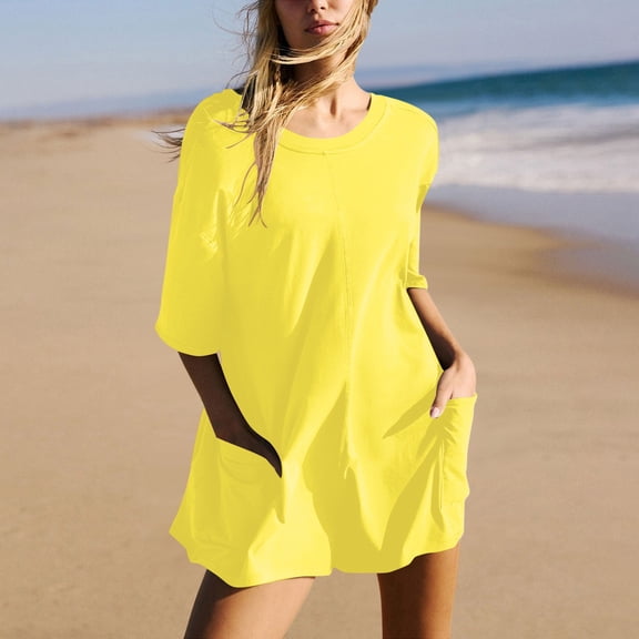 Women Fashion Solid Printed Casual Short Sleeve Round Neck Pocket Shorts Romper Prom Jumpsuits Body Suit Pack Wedding Attire for Women Guest Skin Tight Jumpsuit Boiler Suit Women Glitter Romper Women