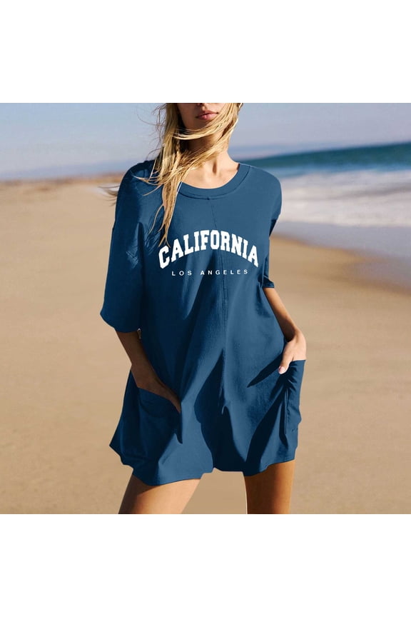 Women Fashion Solid Printed Casual Short Sleeve Round Neck Pocket Shorts Romper Womens Casual Jumpsuit Jumpsuit Dress Sweater Jumpsuit for Women Jumpsuits with Train Women Wide Leg Jumpsuits Dressy