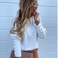 thumbnail image 1 of Women Fashion Solid Round Neck Long Sleeves Shirt Blouse Loose Tunic Top Womens V Neck Soft Tee Shirts Women Elbow Sleeve T Shirts Women Tops for Women Long Sleeve Short Sleeve Polyester Shirts for, 1 of 7