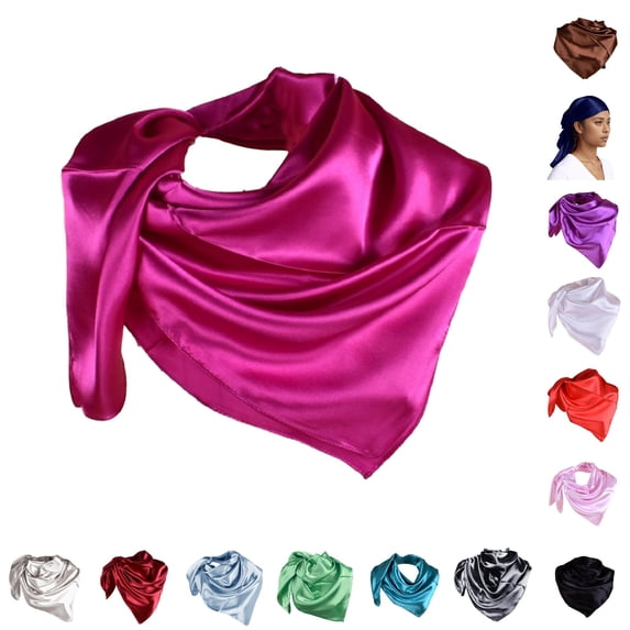 Women Fashion Solid Satin Square Head Scarf Lightweight Neck Scarves Hair Bandana Neckerchief