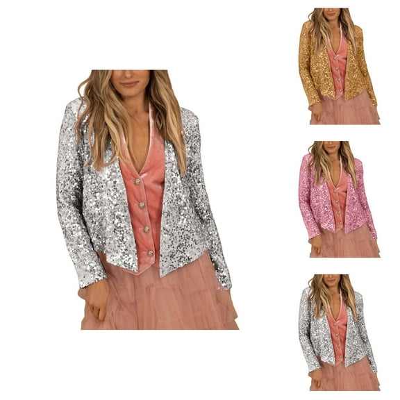 Women Fashion Solid Sequined Short Casual Coat Cardigan Top Cardigan Sweaters for Women
