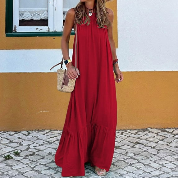 Women Fashion Solid Sexy Casual Sleeveless Comfort Long Beach Dress Women Dresses Casual Casual Tan Dress Summer Dress Women Casual Summer Casual Dress Backless Long Sleeve Dress Womens Summer Dresses