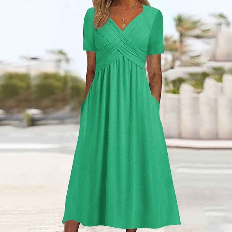 midi summer dresses petite Women's Petite Summer Paisley Roll Sleeve Midi Dress, Blue