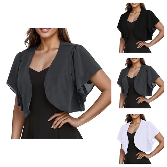 Women Fashion Solid Short Sleeve Cropped Bolero Open Front Chiffon Cardigan Cardigan Sweaters for Women