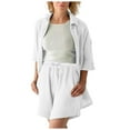 Women Fashion Solid Short Sleeve Shirt High Waist Drawstring Shorts