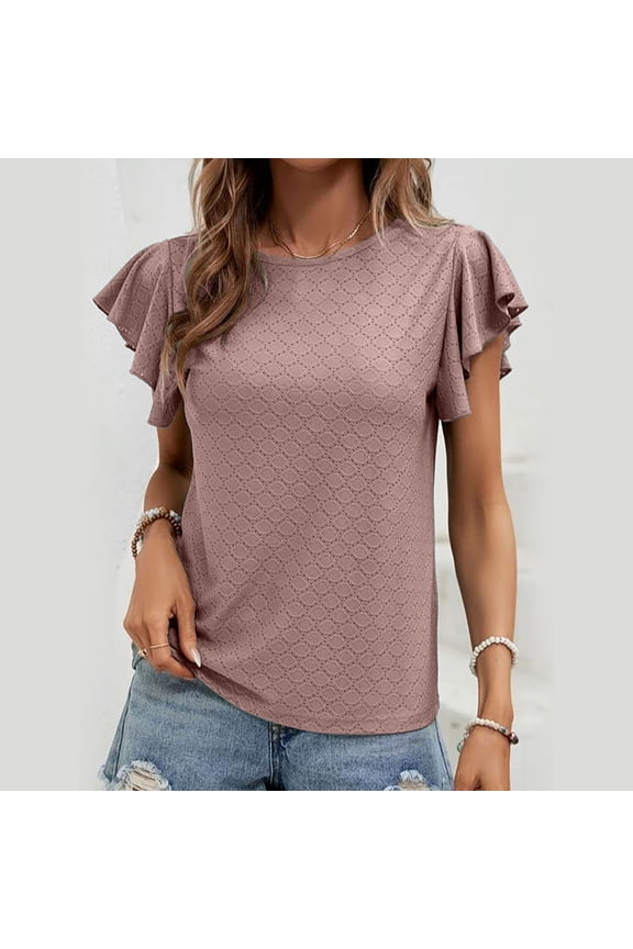 Women Fashion Solid Sleeve Round Neck Base Shirt Short Sleeve T Shirt Top Neck Top for Women Workout Shirts Loose Loose Womens Athletic Top Shirt Juniors Exercise Shirt Women Loose Small Long Sleeve