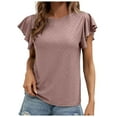 thumbnail image 1 of Women Fashion Solid Sleeve Round Neck Base Shirt Short Sleeve T Shirt Top, 1 of 2