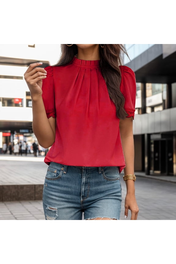 Women Fashion Solid Temperament Casual Loose Short Sleeve T Shirt Top Womens Tops Short Sleeve Loose Fit Tech Pack Shirts for Summer Women Womens Short Sleeve Tops Casual Short Sleeve Tops for Women