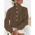 thumbnail image 1 of Women Fashion Solid Turtleneck Sweaters Autumn Winter Casual Long Sleeve Button Tops Ladies Elegant Button Warm Pullover Tops, 1 of 5