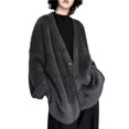 thumbnail image 1 of Women Fashion Solid V Neck Button Casual Loose Sweater Knitted Cardigan Coat, 1 of 2