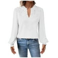 thumbnail image 1 of Women Fashion Solid V Neck Lace Long Sleeve Casual Simple And Comfortable T Shirt Top, 1 of 2