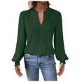 thumbnail image 1 of Women Fashion Solid V Neck Lace Long Sleeve Casual Simple And Comfortable T Shirt Top, 1 of 2