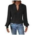 thumbnail image 1 of Women Fashion Solid V Neck Lace Long Sleeve Casual Simple And Comfortable T Shirt Top, 1 of 2