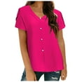 thumbnail image 1 of Women Fashion Solid V Neck Short Sleeve Shirt Chiffon Shirt Casual Pearl Top, 1 of 2