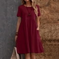 thumbnail image 1 of Women Fashion Solid Vintage And Linen Loose Pocket Round Neck Short Sleeve Dress V Neck Midi Dress Long Dresses Women Summer Dress with Sleeves for Women Floral Dresses for Women Sleeveless Lost Ink, 1 of 5
