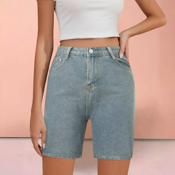 Women Fashion Solid Washed Medium Waist Pocket Zipper Jeans Quarter Pants Trousers Women plus Pants Jean Pajama Pants Women Jean Romper for Women Pants Jean Cargo Pants for Women Boyfriend Corduroy