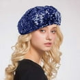 thumbnail image 1 of Women Fashion Sparkling Sequins Beret Colorful Cap Nightclub Dress Hat French Women Female Hat Hot for Women Tame Hats Womens Wool Minimalist Solid Big Women Teens Hat Scarf Set Barrette Hat, 1 of 3
