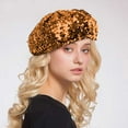 thumbnail image 1 of Women Fashion Sparkling Sequins Beret Colorful Cap Nightclub Dress Hat Leisure Coffee - One Size, 1 of 9