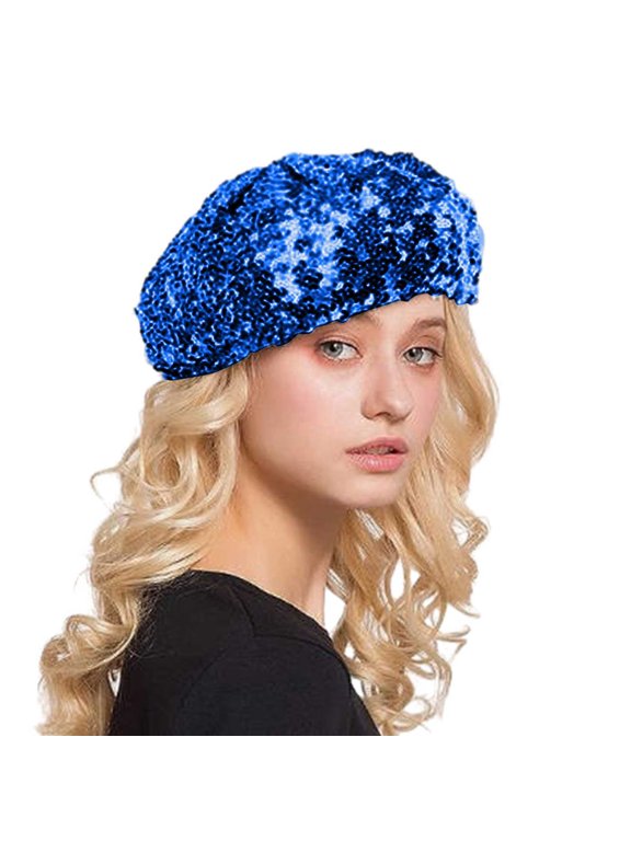 Women Fashion Sequins Beret Colorful Cap Nightclub Dress Hat