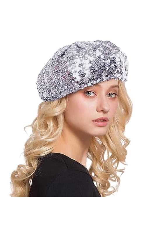 Women Fashion Sequins Beret Colorful Cap Nightclub Dress Hat
