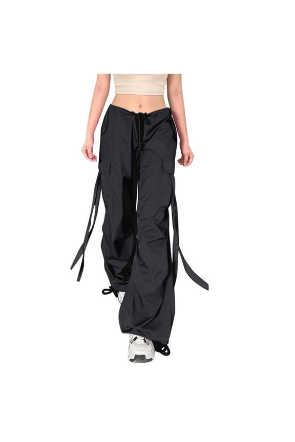 Women Fashion Streetwear Wide Leg High Waist Straight Streetwear Trousers Overalls Cargo Pants With Pockets Womens Casual Pants Petite Length Beach Comber Pants Casual Pants for Women for Work Tan