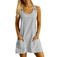 thumbnail image 1 of Women Fashion Striped Print Crew Neck Dress Casual Sleeveless Dress With Pockets Short Dress, 1 of 6