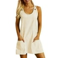 thumbnail image 1 of Women Fashion Striped Print Crew Neck Dress Casual Sleeveless Dress With Pockets Short Dress, 1 of 6