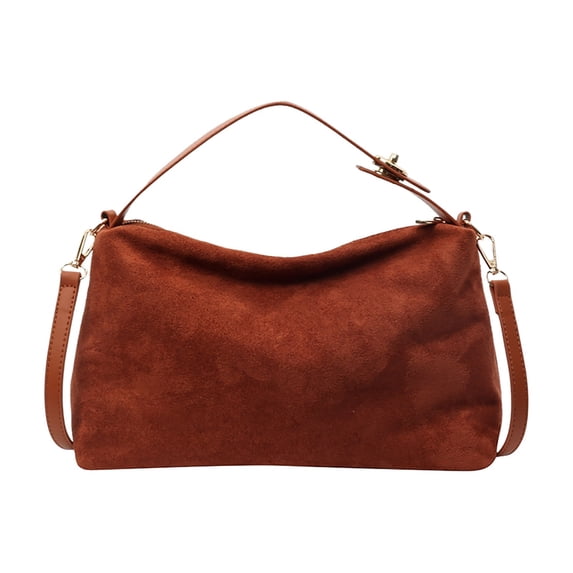 Women Fashion Suede Zipper Shoulder Bag Solid Color Handbag Purse Black